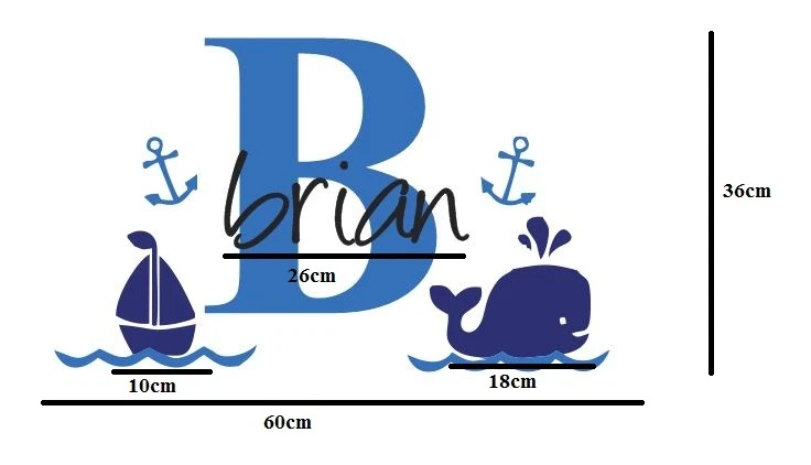 wall stickers custom name whale sail boat kids baby vinyl decal decor Nursery - image 2 of 3