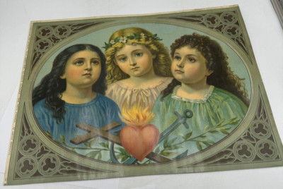 Chromolithograph Chromolithografie Glaube Liebe Hoffnung alt antik vintage