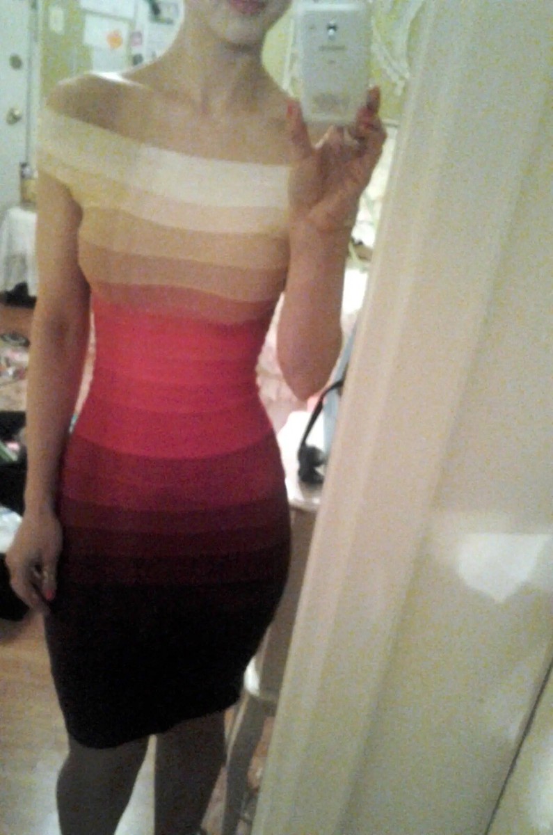 red ombre bandage dress Herve Leger Multicolor Off Shoulder Bridget Bandage Dress S Herve Leger