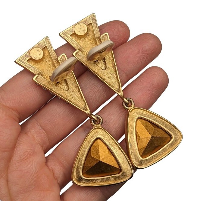 Amazing Statement Clear Crystal Dangle Drop Gold … - image 4