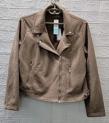 New Vero Moda Suede Moto Full Zip Tan Size 16Wide