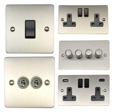 G&H Flat Plate Brushed Stainless Steel FSSB Light Switches, Plug Sockets, Dimmer