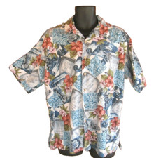 Pau Hana Aloha Camp Shirt Tropical Beach Hawaiian Floral Map Mens Size XL