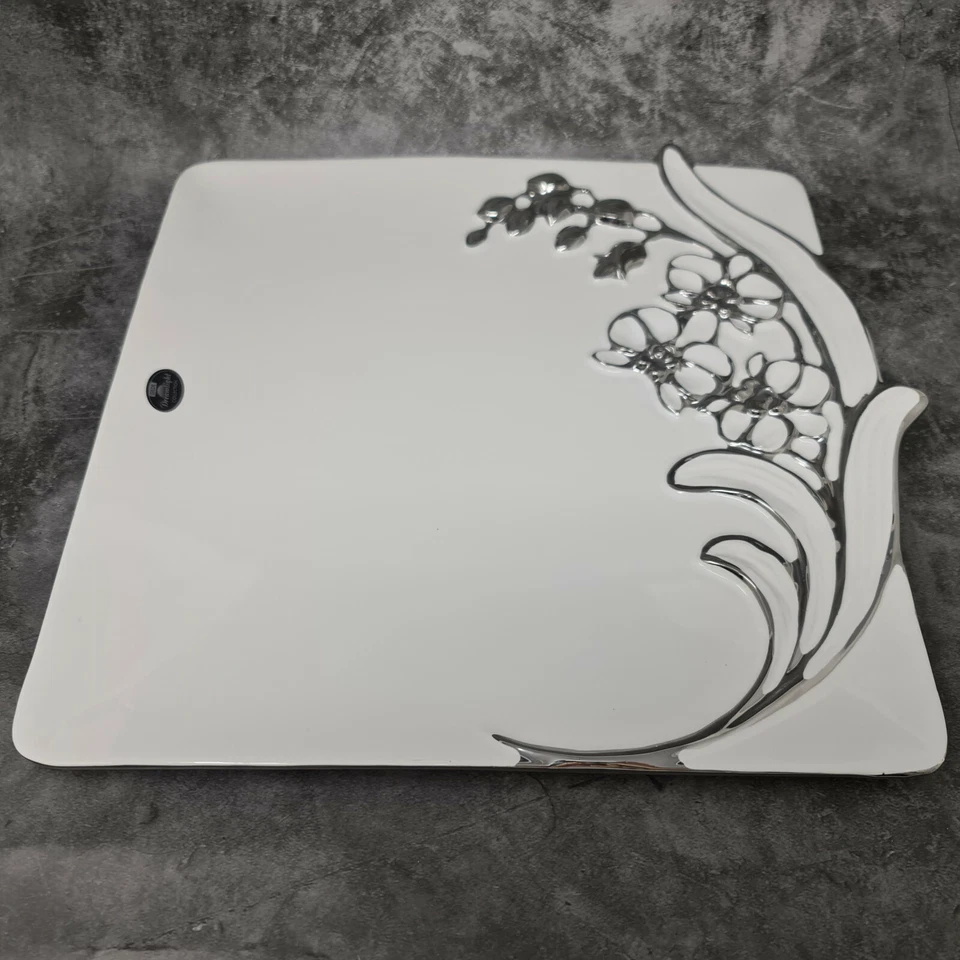 Moderne Dekoschale Obstschale 'Sophia' aus Keramik weiß/silber 32x33 cm - Bild 2 von 4