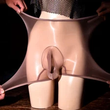 Plus Size Men Silky Shiny See-through Boxer Briefs Underwear Penis Sheath Shorts