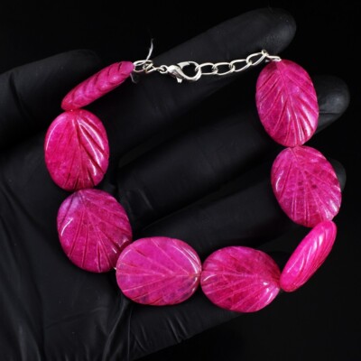Ovale Form 183,00 kt rosa Rubin geschnitzte Perlen bestes wunderbares Armband RK 19 E699