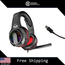Cryo-PC Wired USB Headset with Mic Headphone Over-Ear Gaming RGB 7 Color Lights