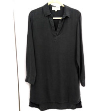 Cloth Stone Shirt Dress Size Small Dark Gray V Neck Knee Length Long Sleeve