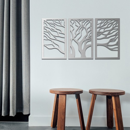 Tree Triptych Wooden Wall Hanging Art: Unique Abstract Forest Living room Decor - Picture 7 of 17