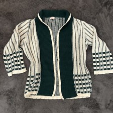 VTG COWICHAN Chunky Hand Knit Sweater Jacket Cardigan 60s/70s Green Cream True