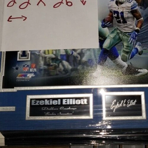 Foto firmada por Ezekiel Elliott Dallas Cowboys "Rookie Sensation" enmarcada 22x26 Foto 3 de 4