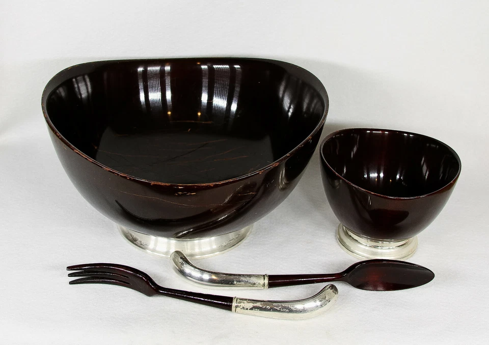 Juego de ensalada de caoba de plata de ley Georg Jensen Mid Century Mod Foto 2 de 4