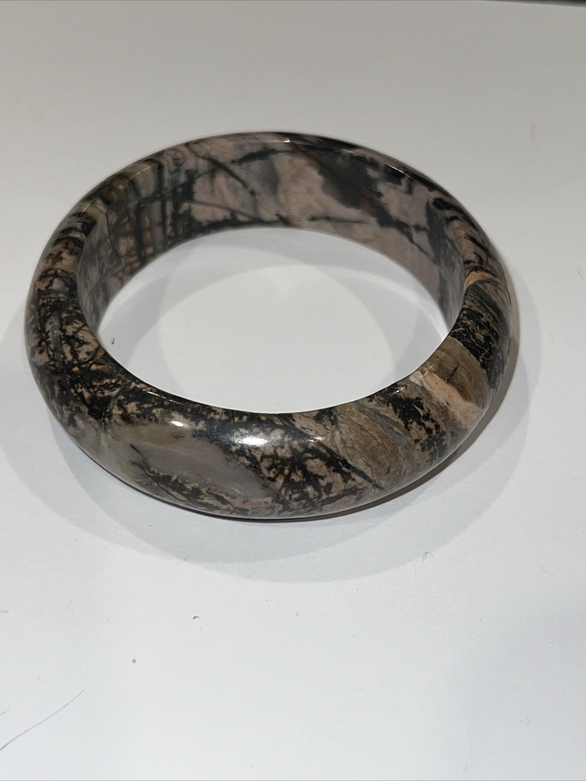 Real Stone Solid Bangle Bracelet - Agate? Grayish… - image 1