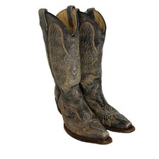 Corral Teen A1029 Youth 2T Distressed Black Leather Wings Cross Snip Toe Boots