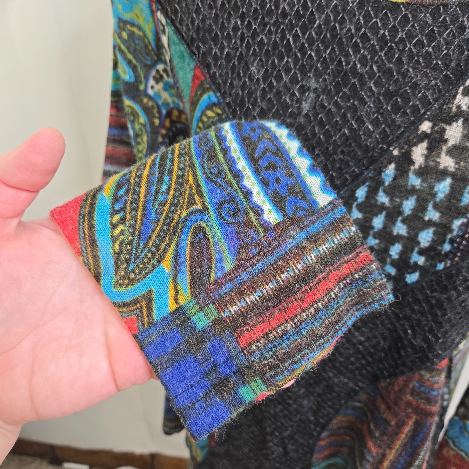 Vintage Concept Top L Patchwork Pattern Black Kni… - image 4