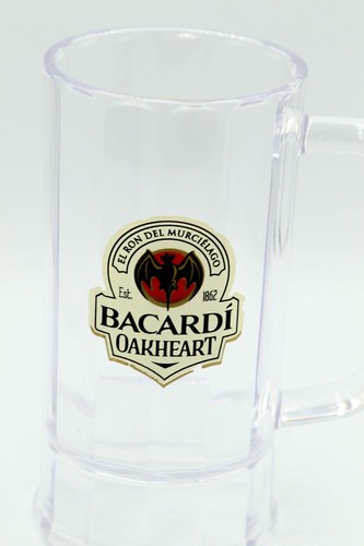 (5) CINCO tazas de plástico transparente Bacardí Oakheart de 10 OZ con asas de 6 pulgadas de alto - Imagen 4 de 4