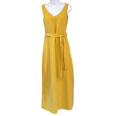 Vintage Spiegal Silk Linen Midi Dress Mustard Yellow Minimalist Chictage  Classic | eBay