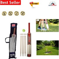 Kids Cricket Set Rubber Grip Wooden Bat With 4 Stumps & And Soft Ball In Mesh...
