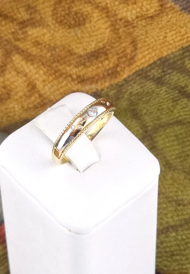 Anillo de oro macizo de 14k* Alto pulido**talla 7***4 mm de ancho* 5 diamantes** WB216 Foto 3 de 4