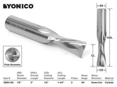 Yonico 32210-sc CNC Router Bit Down Cut Solid Carbide Con 1/8-inch X 1/2-inch X 1/4-inch X 5,08 Cm 1/4-inch Vástago