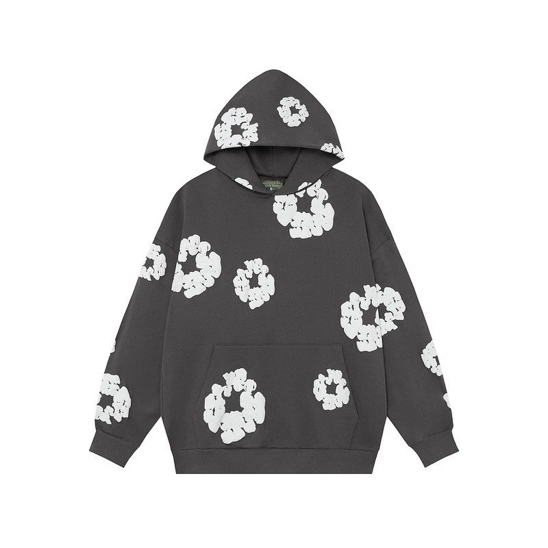 Sudadera con Capucha Gris Carbón DENIM Lágrima Estampado Espumado Kapok Flor S-M-L Foto 2 de 3