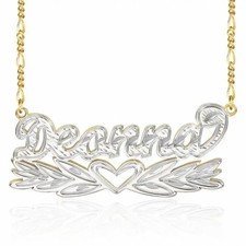 Two-Tone Personalized Wing Heart Metal Name Necklace for Women Girls