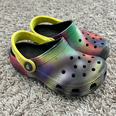 Kids Size 9 Multi Color Tie Dye Crocs Clogs Yellow Strap | eBay display picture 1