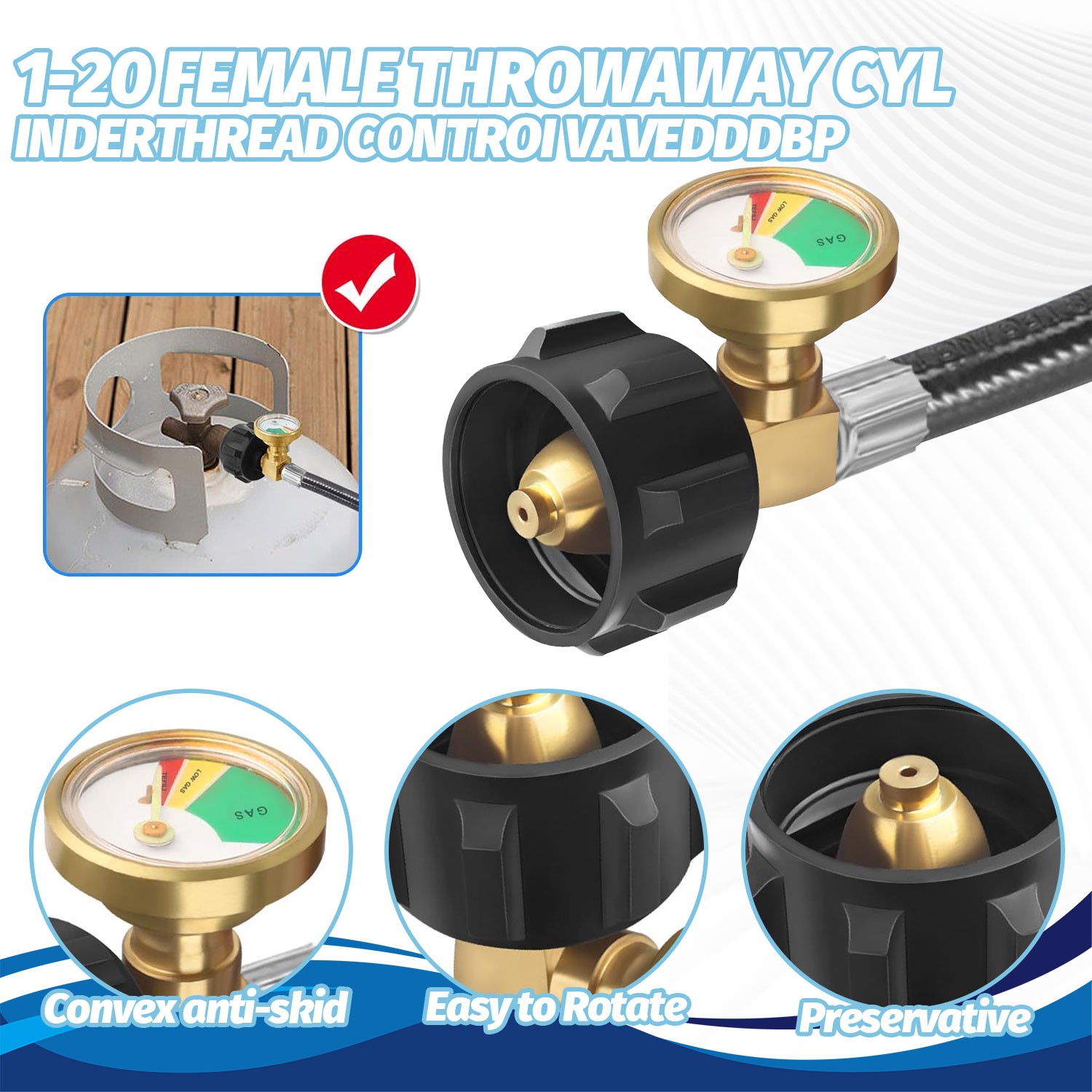 1LB To 20LB Propane Refill Adapter Extension Hose With Gauge On-Off Control 40''