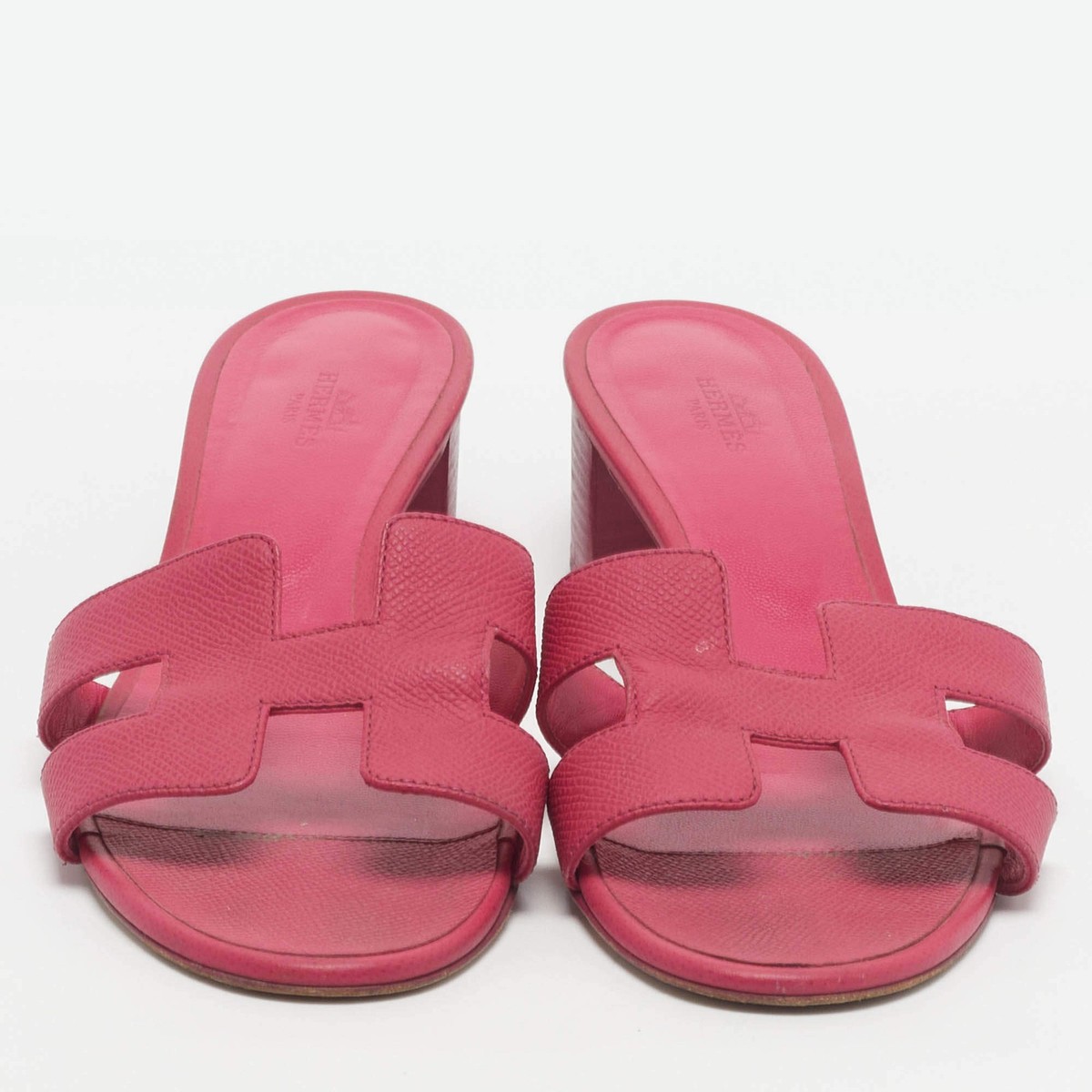 Hermes Oasis Size 40.5 Pink Leather Slide Sandals | eBay