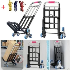 460 lbs Stair Climbing Cart Heavy Duty Folding Hand Truck Dolly 6 Wheels + Ropes
