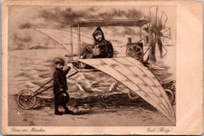 Gruss aus München Munich Aviation Fantasy Antique 1911 - Photo Postcard