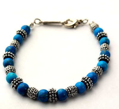 Vintage Signed Napier Blue Light Brown Swirl Silver Tone Beaded Bracelet 7''