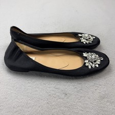 Badgley Mischka Shoes Womens Size 7 Black Satin Rhinestone Ballet Flats Dress