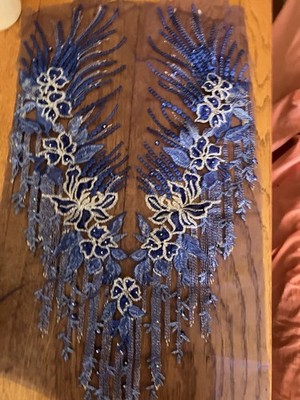 Beaded Dancing Dress Costume Lace Applique Flowers Embroidery Gown DIY Motif 1PC