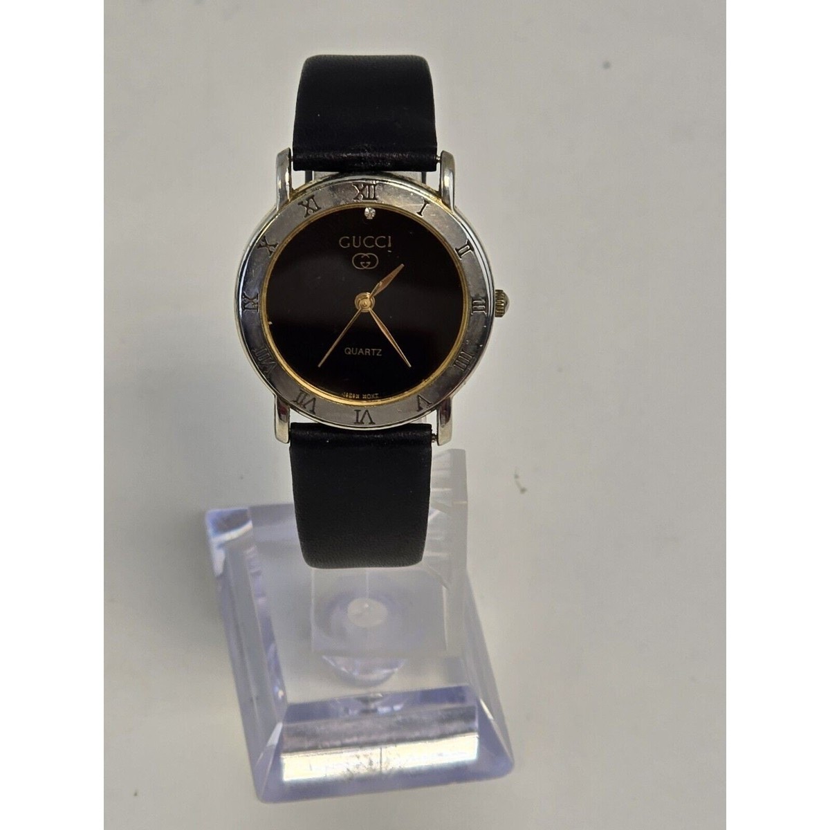 Gucci Women Gold Tone Black Dial 26mm Diamond Wrist Watch 