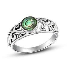 Intricate Lace Swirl Vines Round Abalone Shell Sterling Silver Ring-9