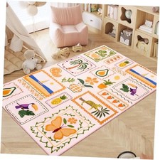 Kid's Rug for Playroom-Washable Non Slip Low Pile Area Rug,Cute 5x7 Light Pink
