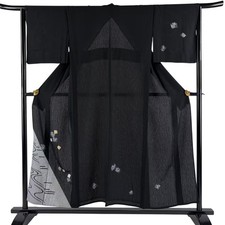 JAPANESE KIMONO TSUKESAGE Black 152cm 5 ft 0 in PURE SILK AA9463