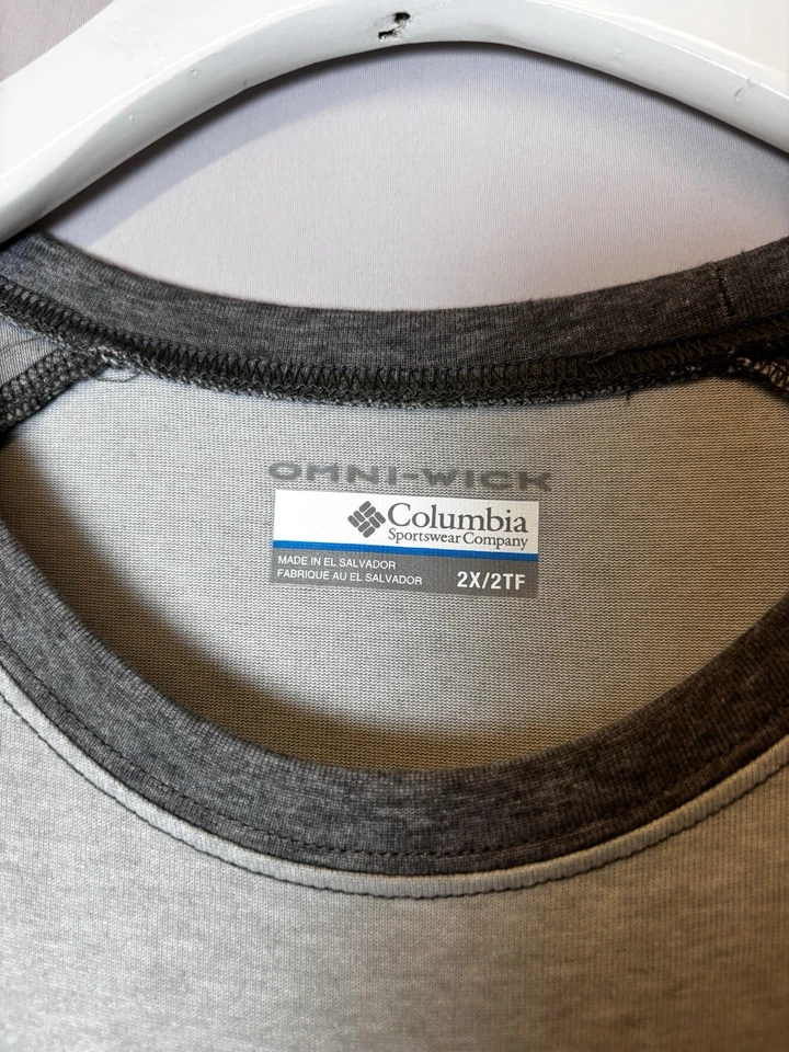 Columbia Shirt Mens Tall 2XL Gray Color Block Long Sleeve Omni Wick Crew Neck - Image 4 of 4
