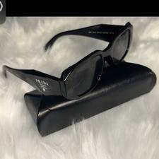 Prada SPR 17W Square Sunglasses Black Plastic Frame Gray Tinted UV400 140mm