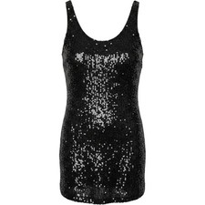 Forever 21 Sequin Mini Dress Women L Black Sleeveless Party Cocktail LBD Disco