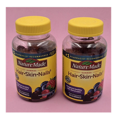 Nature Made Hair Skin Nails Gummies Mixed Berry 90ct Biotin Vitamin C LOT of 2