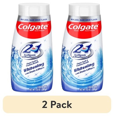 (2 pack) Colgate 2 in 1 Toothpaste and Whitening Mouthwash, Mint, 4.6 oz Squeeze