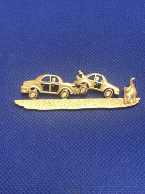 AJC SIGNED CAT CAUSING TWO CAR CRASH ACCIDENT 2 5/8'' LONG BROOCH PIN