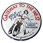 Vintage Harley Davidson Motorcycles Sign - Gateway West Gas Pump Porcelain Sign