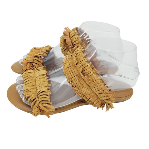 Joie Pippa Tan Suede Fringe Strap Slip On Sandal Size 36 5.5 Western Boho Hippie - Picture 3 of 7