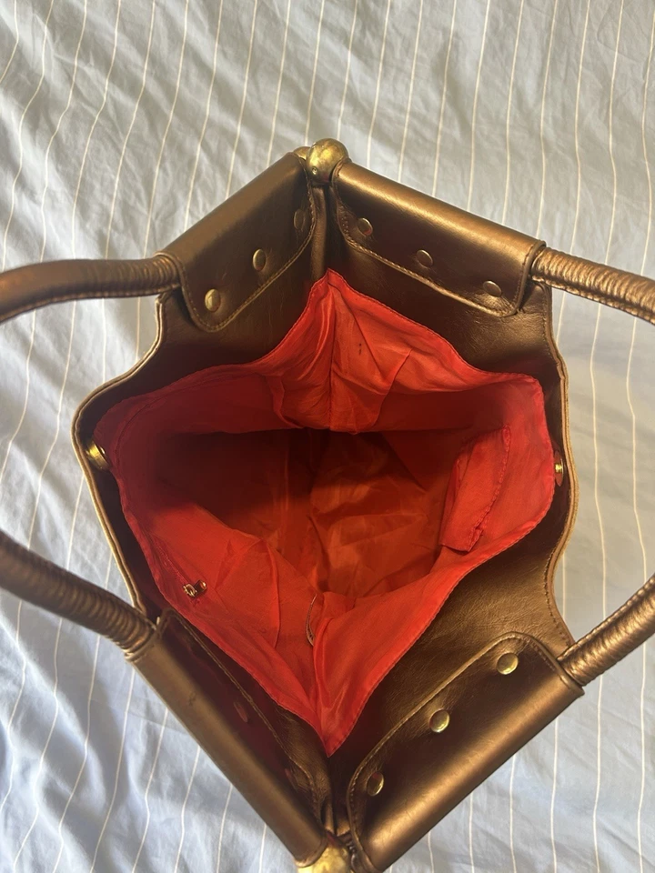 Ed Hardy Love Kills Slowly Tote Bag Skull Design Bronze And Blood Red Interior - Image 3 of 4