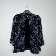 Alex Evenings Womens Black Blue Paisley Glitter Evening Jacket Open Front L