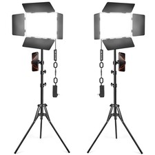 2 Pack LED Video Light Kit with Barn Door, Kewaiaa 30W Photography Light Pane...