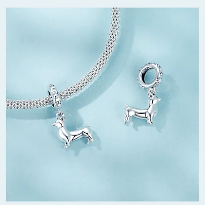 Corgi Hund 100% 925 Sterling Silber Charm Perle Welpe Liebe Tier Haustier Pfote Charms
